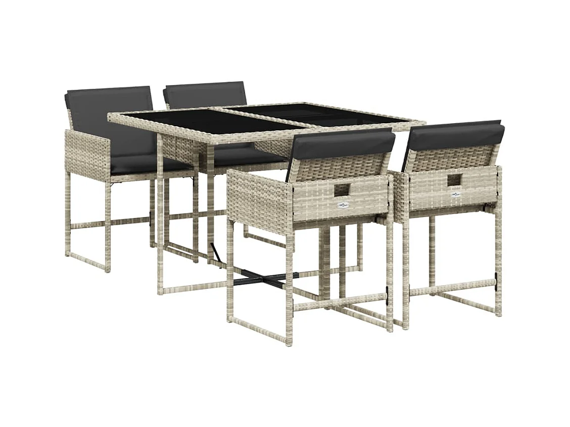 Ensemble à manger de jardin et coussins 5 pcs gris clair rotin
