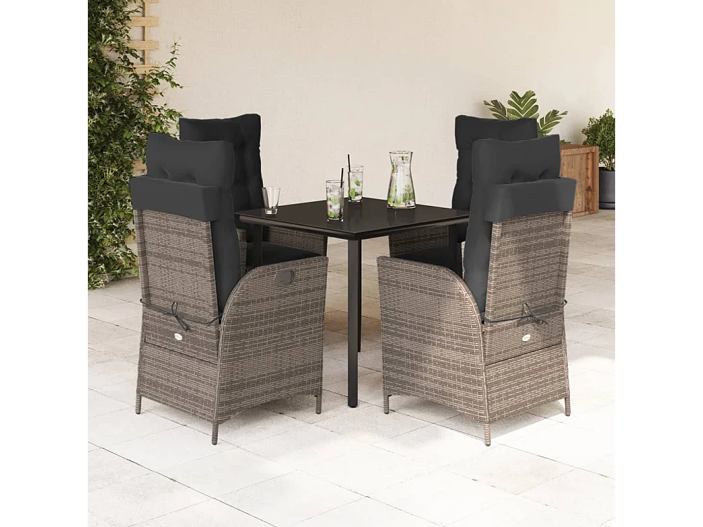 Ensemble à manger de jardin 5 pcs coussins gris résine tressée