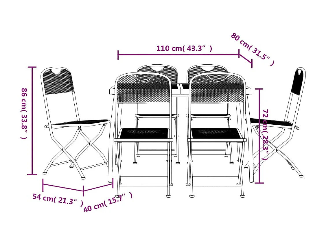 Ensemble à manger de jardin 7 pcs anthracite métal maille