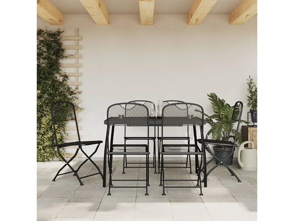 Ensemble à manger de jardin 7 pcs anthracite métal maille