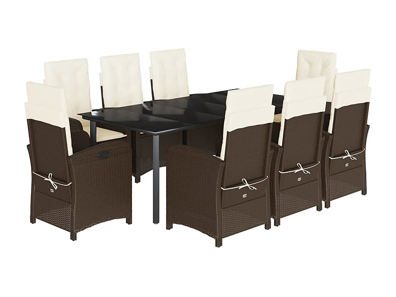 Ensemble à manger de jardin et coussins 9 pcs marron poly rotin