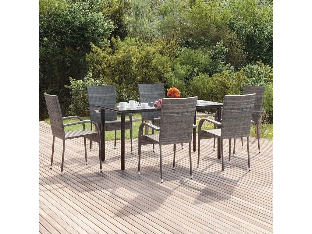 Ensemble à manger de jardin 7 pcs Gris Résine tressée