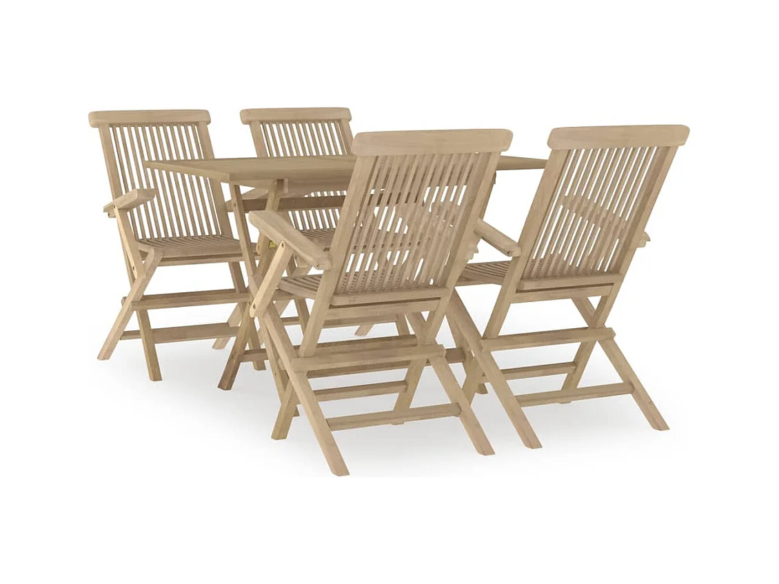 Salon de jardin 5 pcs gris bois de teck massif