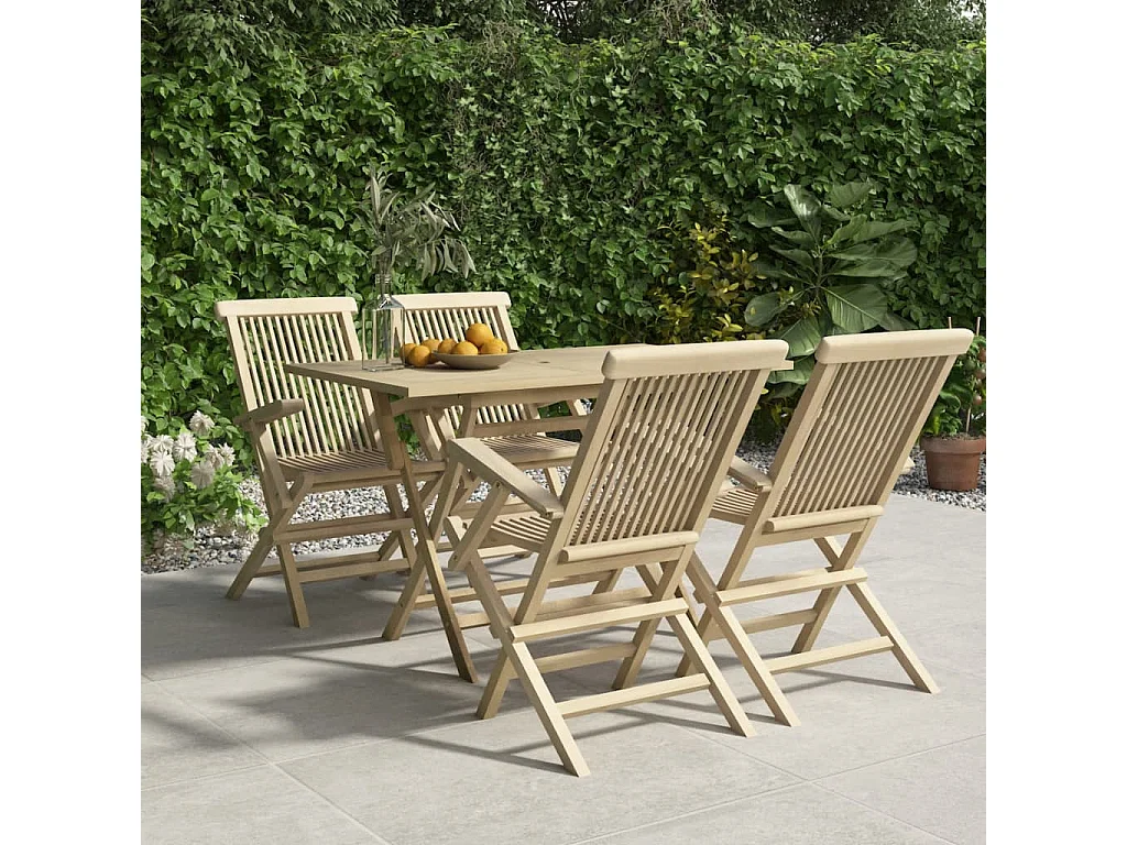 Salon de jardin 5 pcs gris bois de teck massif