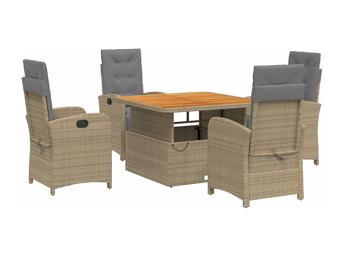 Ensemble à manger de jardin avec coussins 5pcs Beige poly rotin