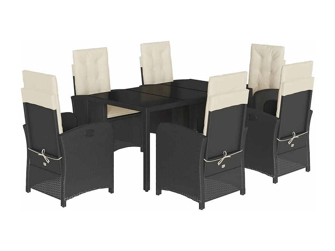 Ensemble à manger de jardin coussins 7pcs Noir Résine tressée