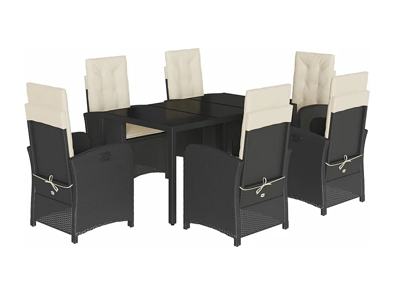 Ensemble à manger de jardin coussins 7pcs Noir Résine tressée