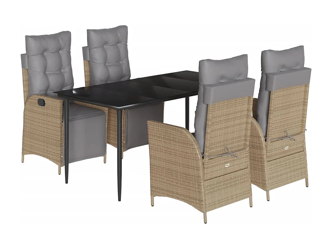 Ensemble à manger de jardin coussins 5 pcs mélange beige rotin