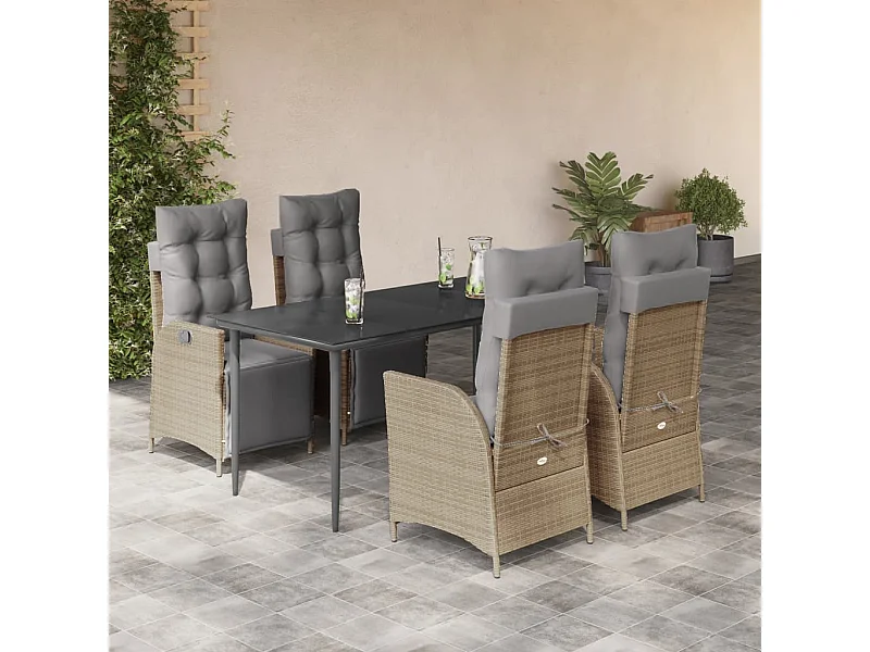 Ensemble à manger de jardin coussins 5 pcs mélange beige rotin