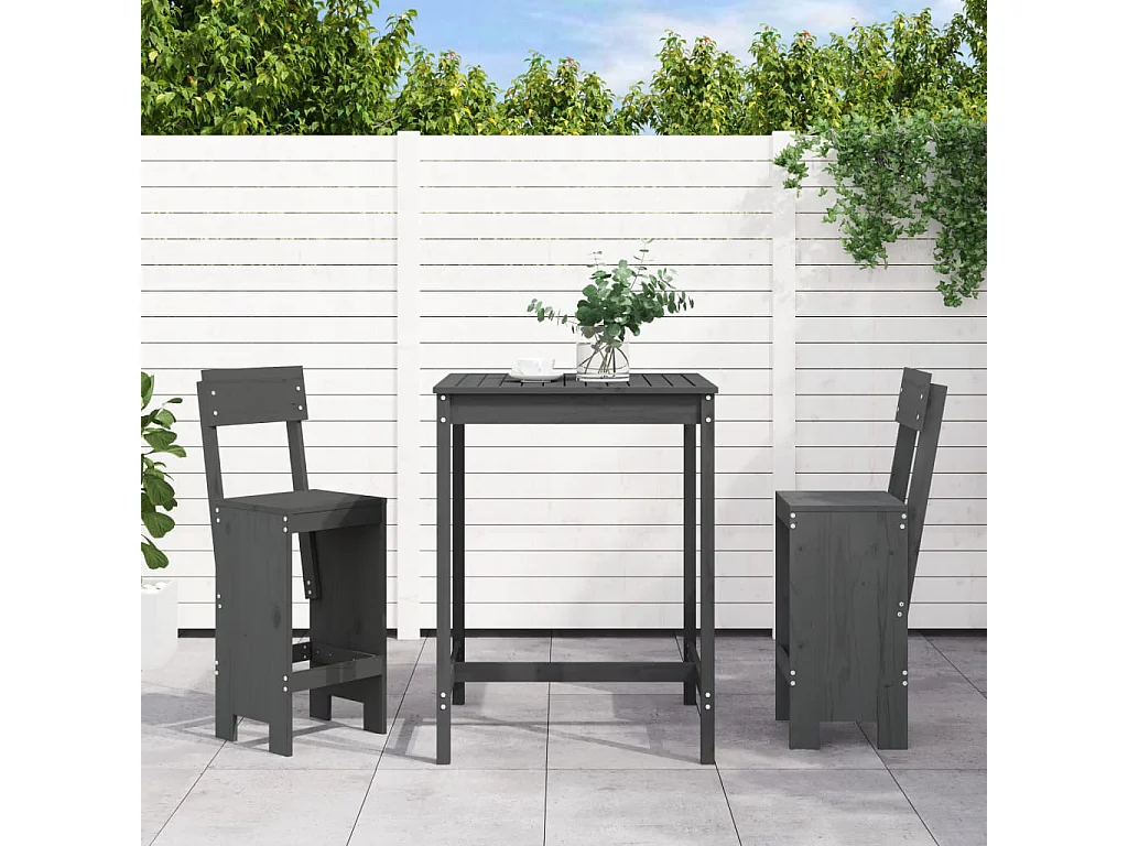 Ensemble de bar de jardin 3 pcs gris bois de pin massif