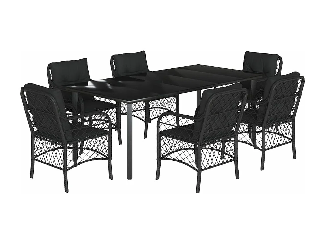 Ensemble à manger de jardin coussins 7pcs Noir Résine tressée
