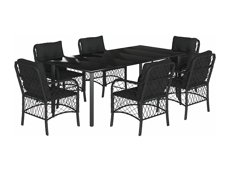 Ensemble à manger de jardin coussins 7pcs Noir Résine tressée