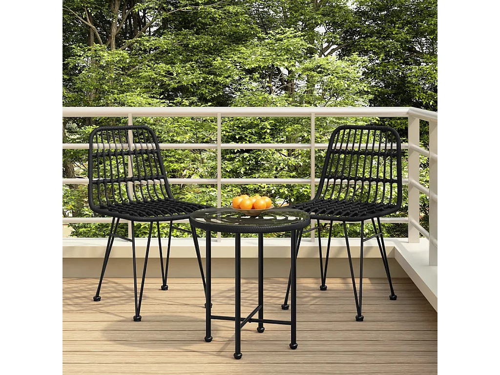 Ensemble à manger de jardin 3 pcs Noir Résine tressée