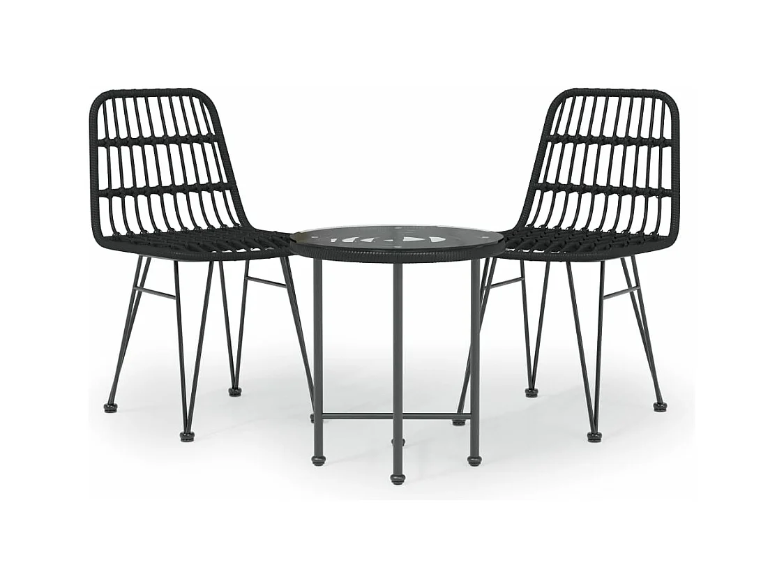 Ensemble à manger de jardin 3 pcs Noir Résine tressée