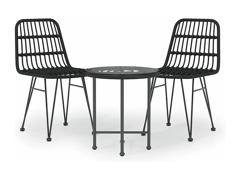 Ensemble à manger de jardin 3 pcs Noir Résine tressée