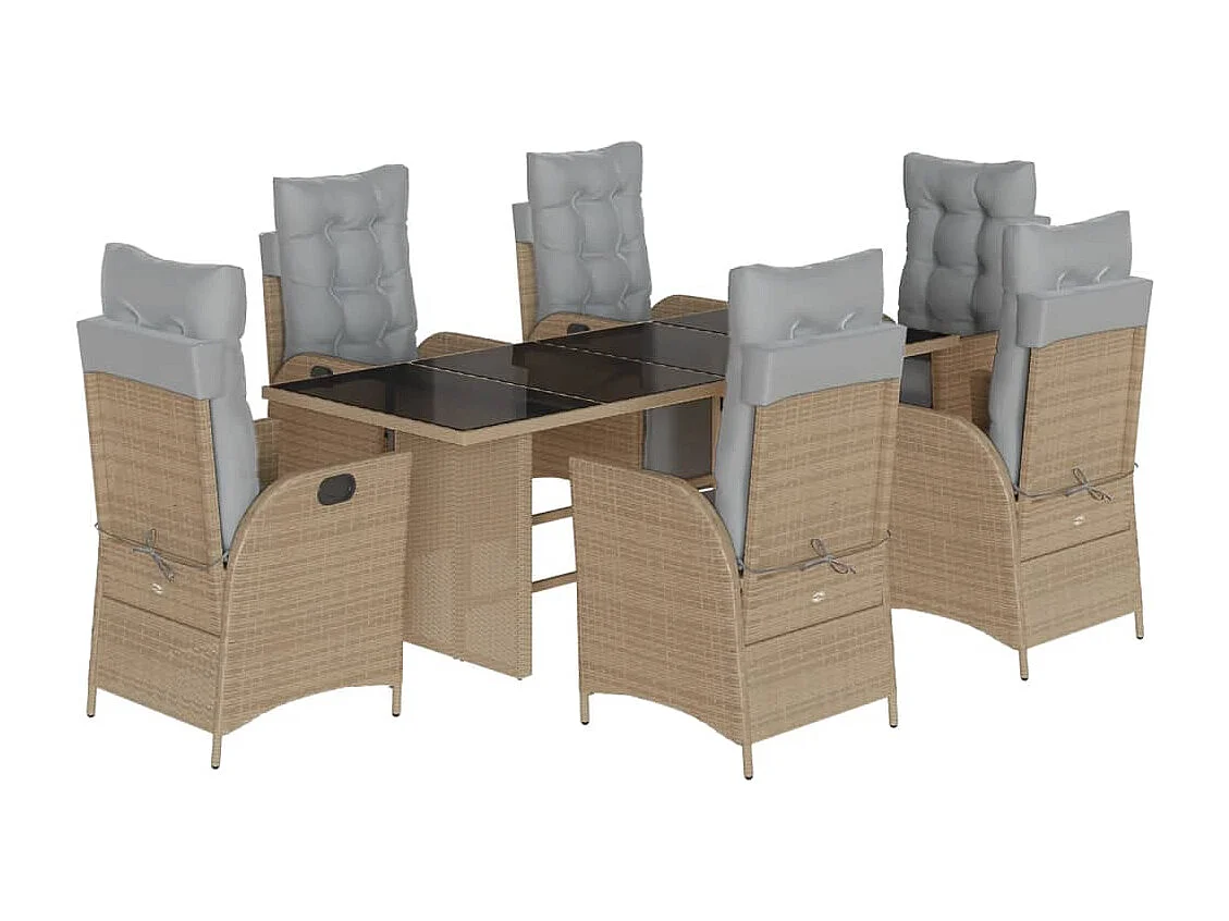 Ensemble à manger de jardin coussins 7 pcs mélange beige rotin