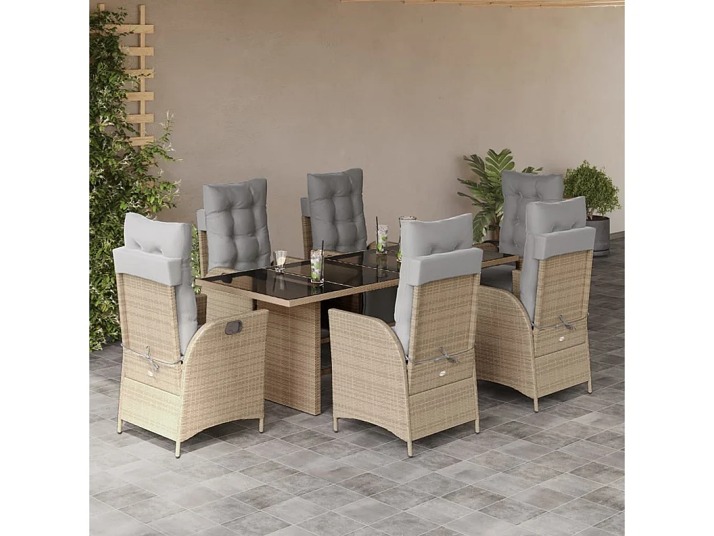 Ensemble à manger de jardin coussins 7 pcs mélange beige rotin