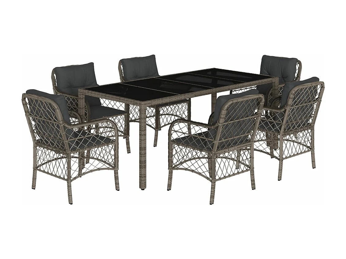 Ensemble à manger de jardin et coussins 7 pcs gris rotin