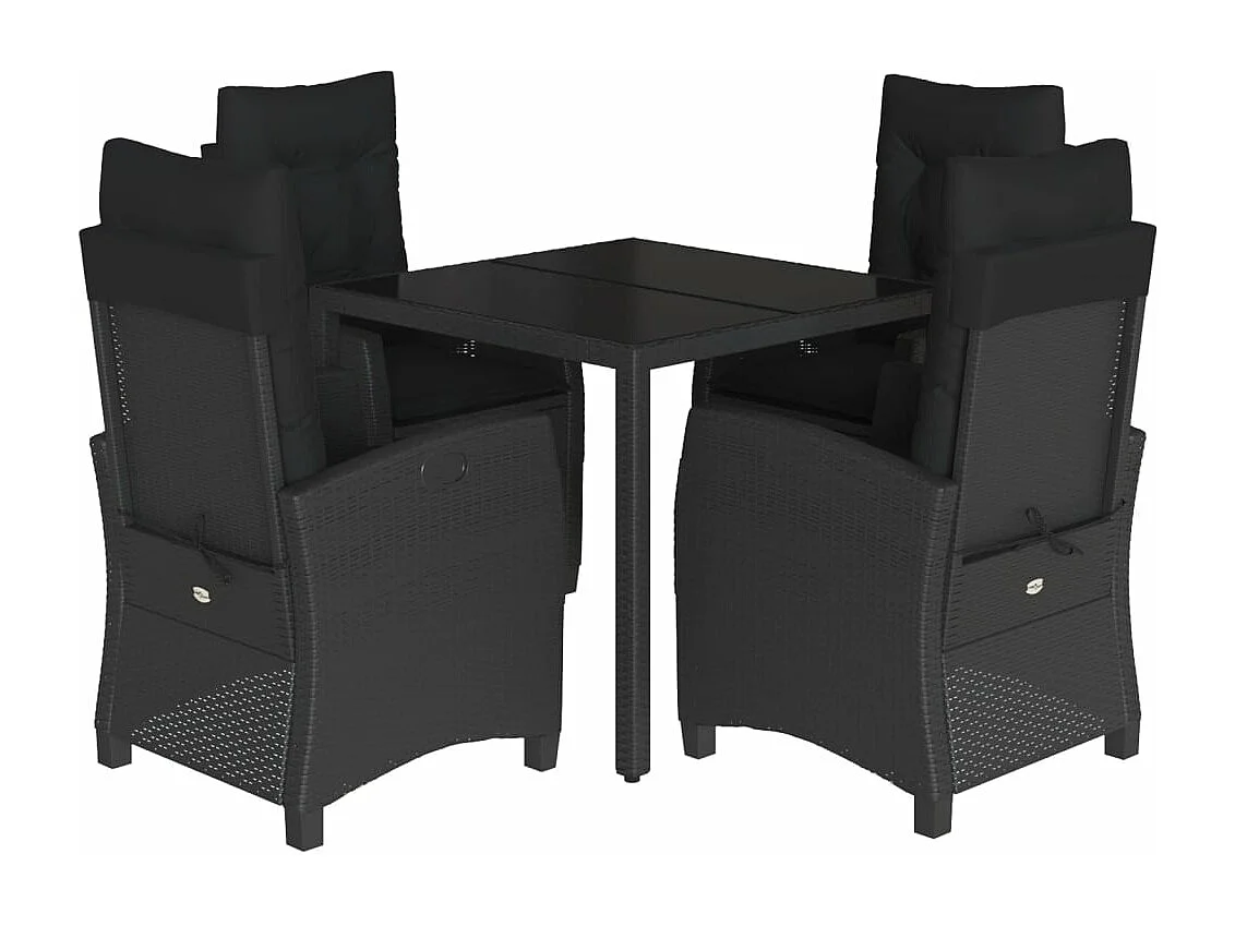 Ensemble à manger de jardin coussins 5pcs Noir Résine tressée