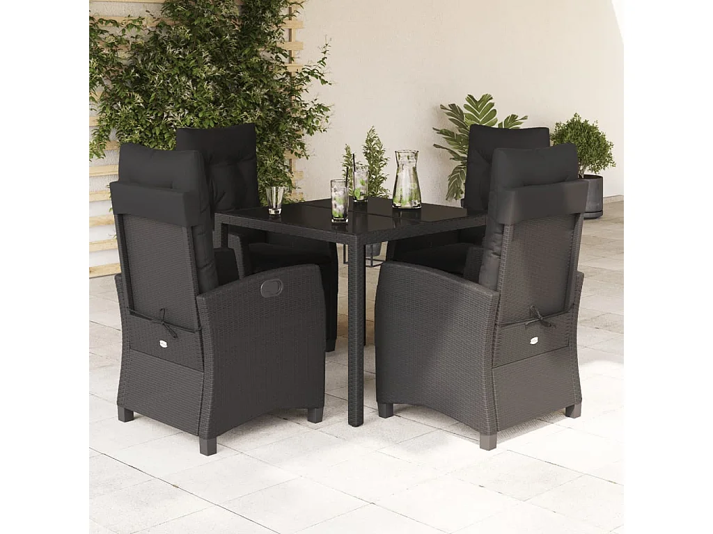 Ensemble à manger de jardin coussins 5pcs Noir Résine tressée