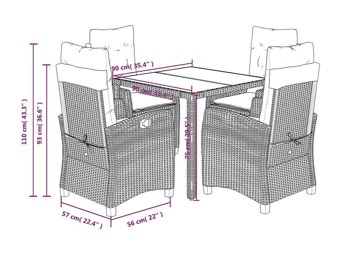 Ensemble à manger de jardin coussins 5pcs Noir Résine tressée