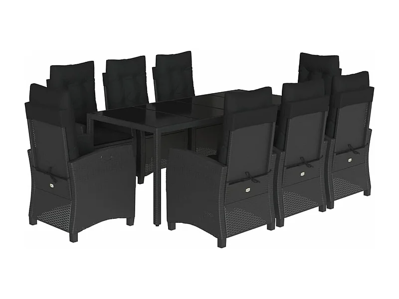 Ensemble à manger de jardin 9pcs coussins noir résine tressée