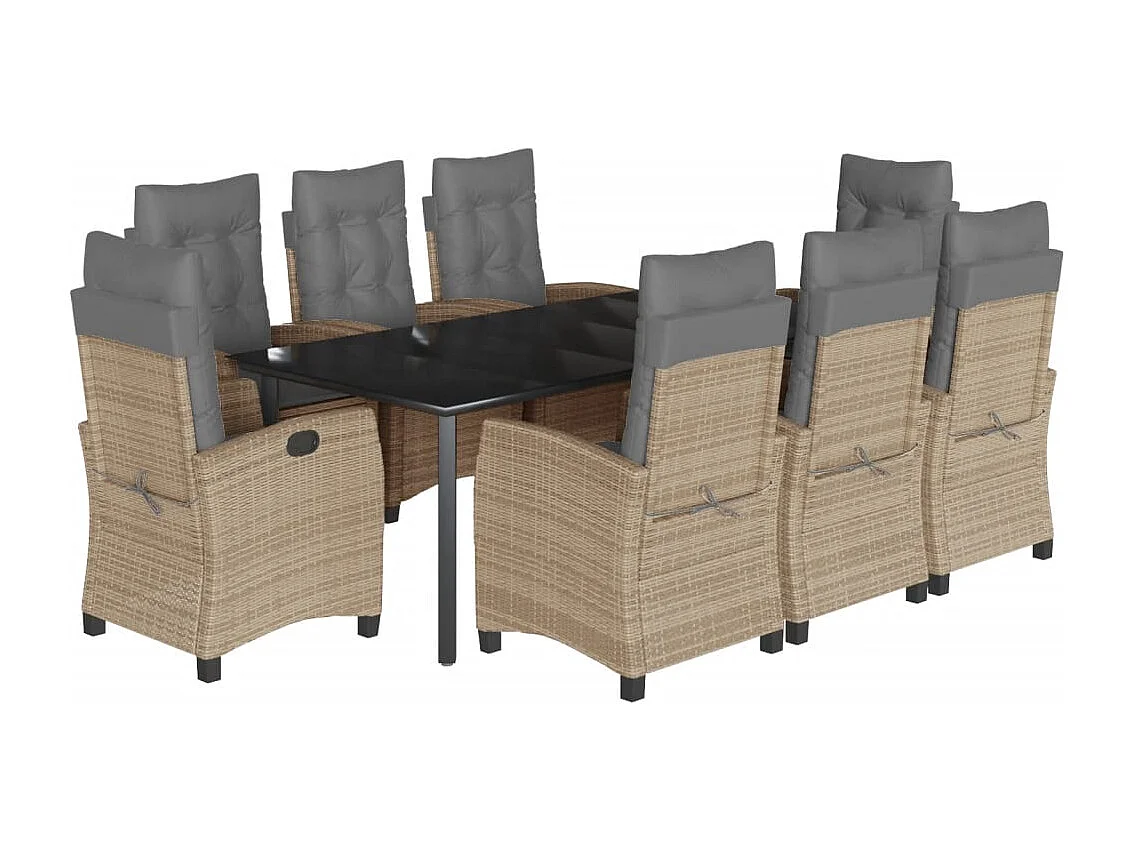 Ensemble à manger de jardin et coussins 9 pcs mélange beige