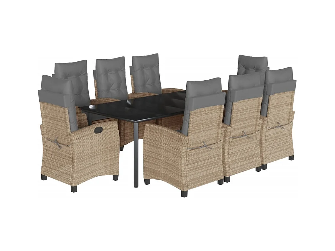 Ensemble à manger de jardin et coussins 9 pcs mélange beige