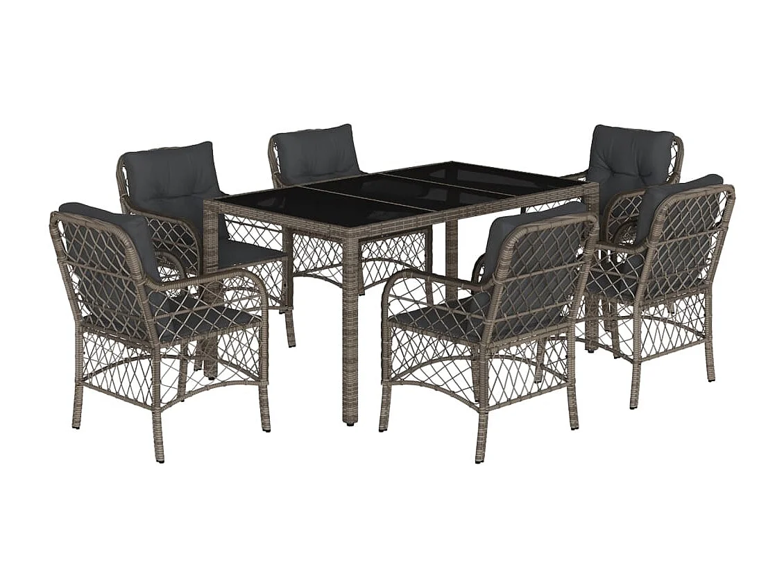 Ensemble à manger de jardin et coussins 7 pcs gris rotin