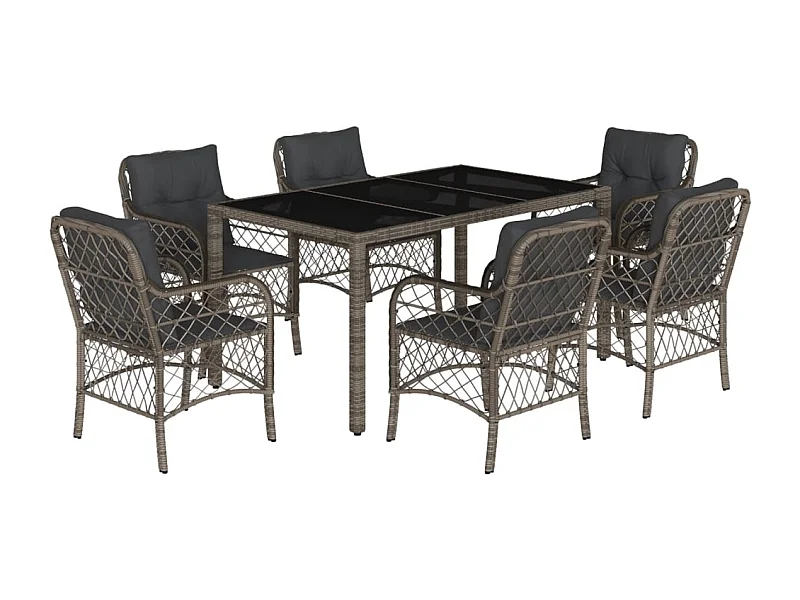 Ensemble à manger de jardin et coussins 7 pcs gris rotin