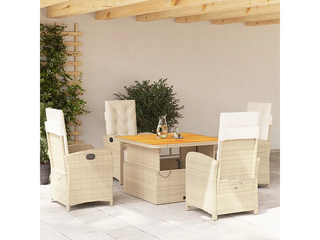Ensemble à manger de jardin avec coussins 5pcs Beige poly rotin