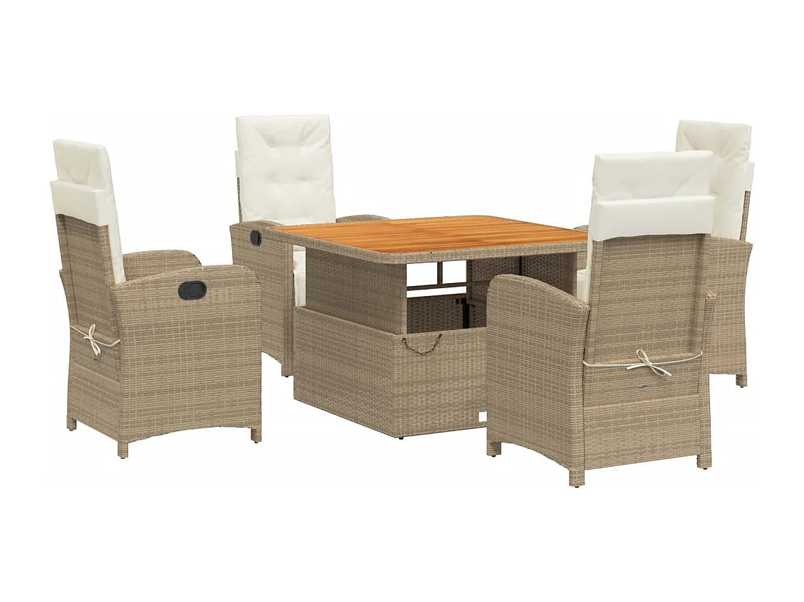 Ensemble à manger de jardin avec coussins 5pcs Beige poly rotin