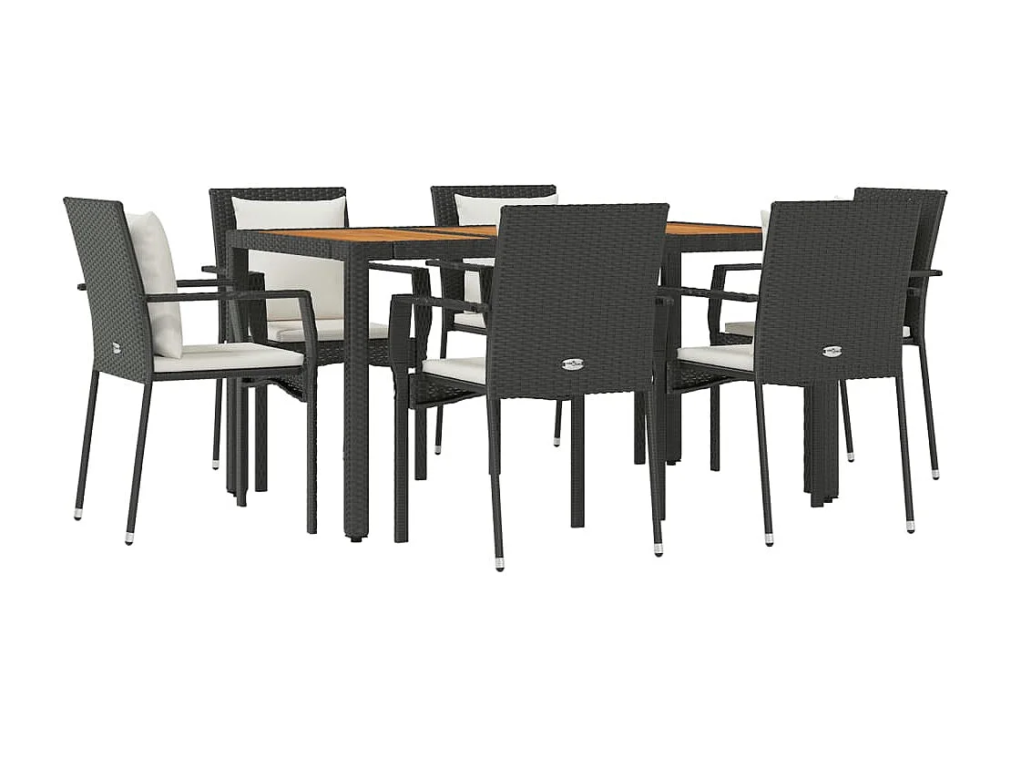 Ensemble à manger de jardin coussins 7pcs Noir Résine tressée