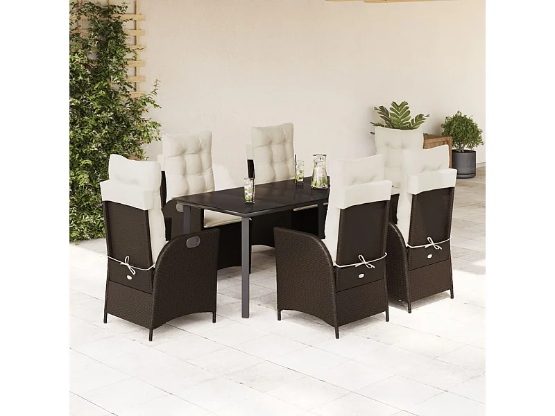 Ensemble à manger de jardin et coussins 7 pcs marron rotin