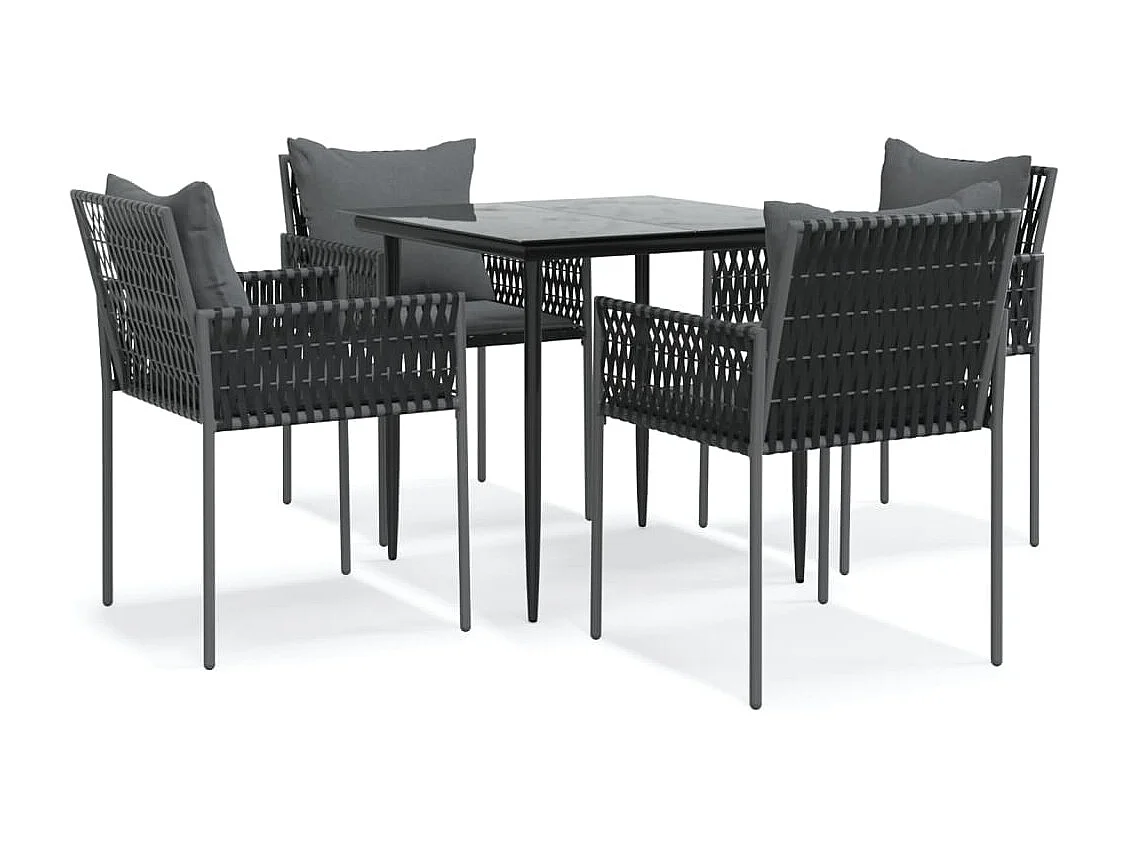 Ensemble à manger de jardin 5 pcs coussins résine tressée acier