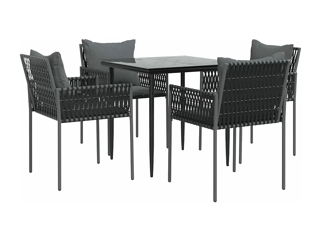 Ensemble à manger de jardin 5 pcs coussins résine tressée acier