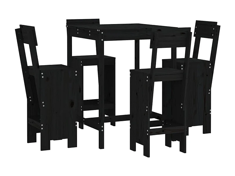 Ensemble de bar de jardin 5 pcs noir bois de pin massif