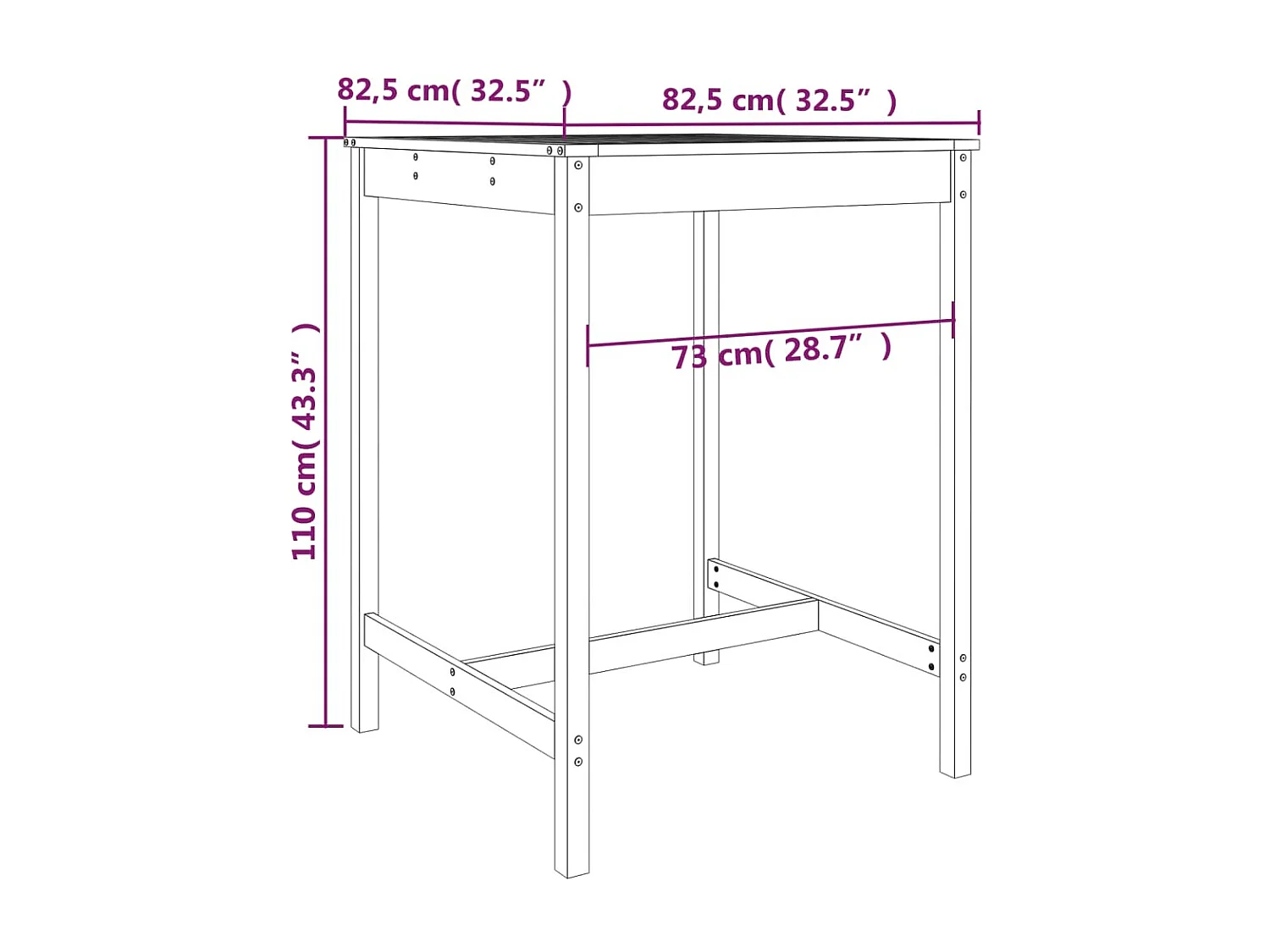 Ensemble de bar de jardin 5 pcs noir bois de pin massif