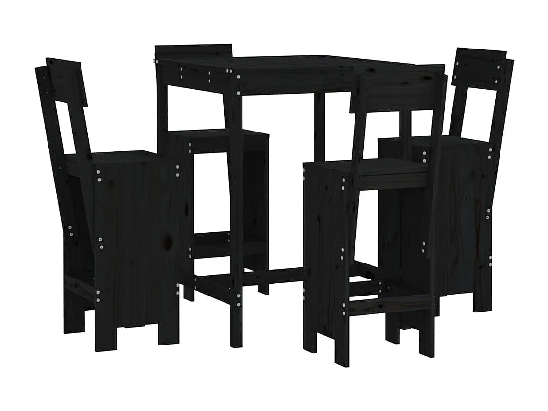 Ensemble de bar de jardin 5 pcs noir bois de pin massif