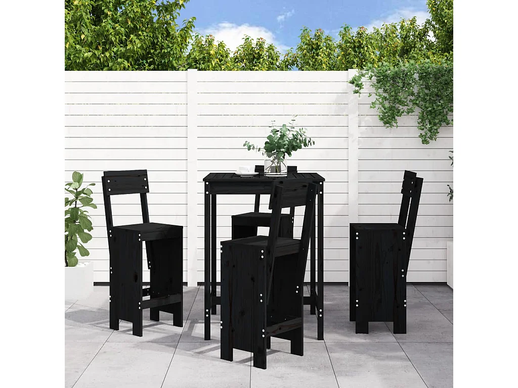 Ensemble de bar de jardin 5 pcs noir bois de pin massif