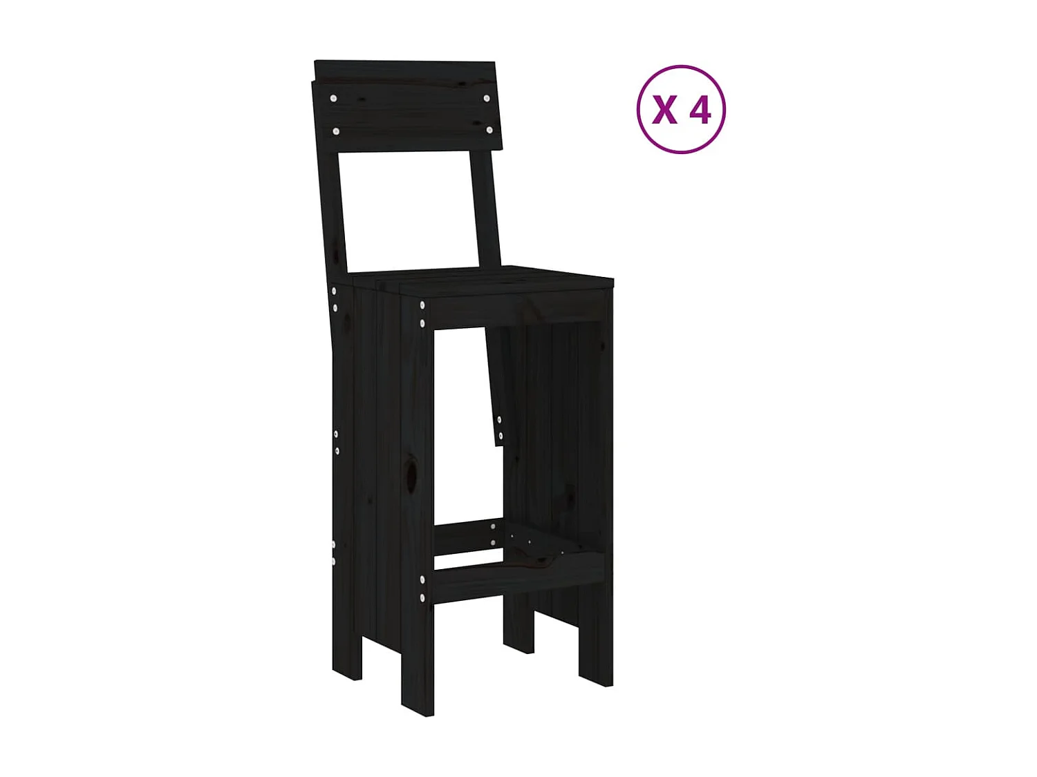 Ensemble de bar de jardin 5 pcs noir bois de pin massif