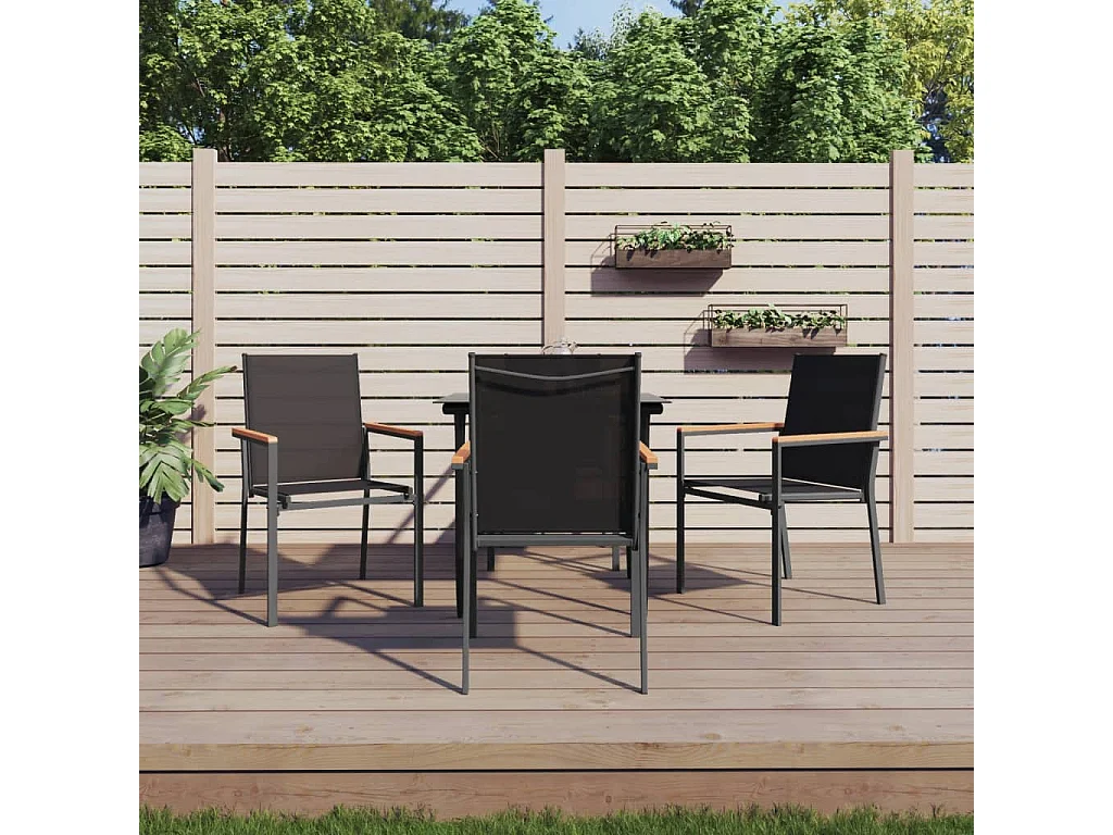 Ensemble à manger de jardin 5 pcs noir textilène et acier