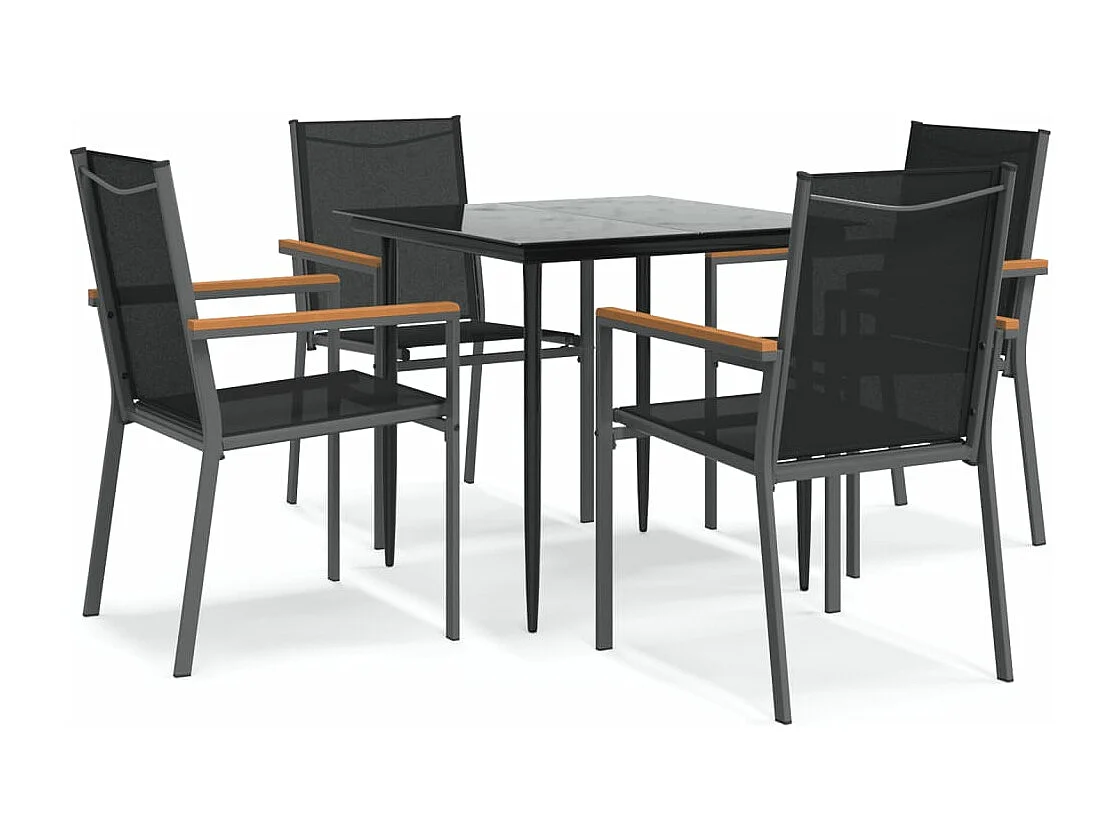 Ensemble à manger de jardin 5 pcs noir textilène et acier