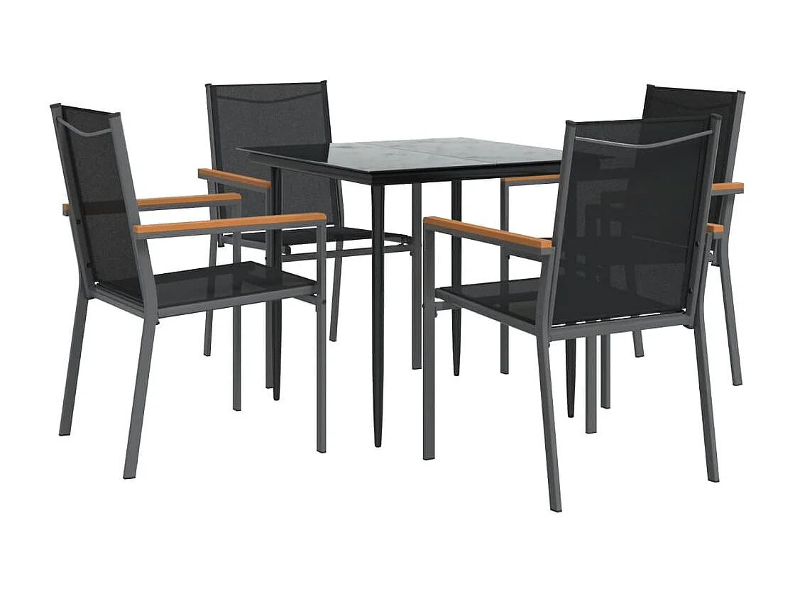 Ensemble à manger de jardin 5 pcs noir textilène et acier