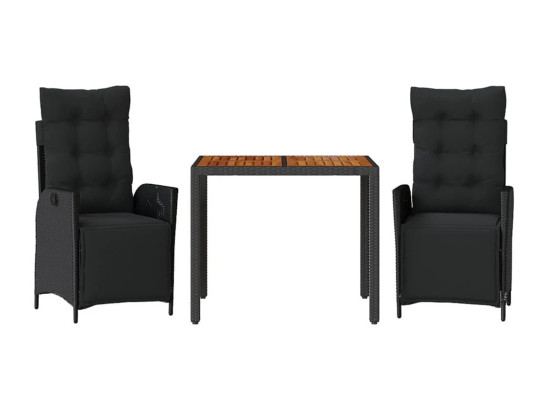 Ensemble à manger de jardin avec coussins 3 pcs Noir