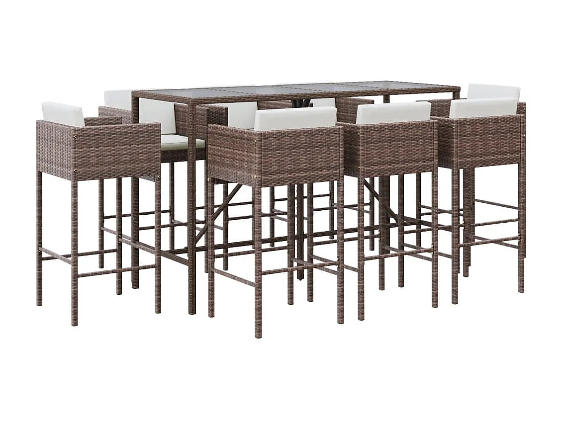 Ensemble de bar de jardin 9 pcs avec coussins marron poly rotin