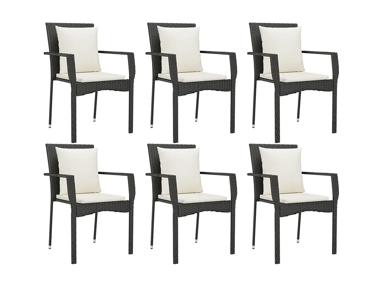 Ensemble à manger de jardin coussins 7pcs Noir Résine tressée