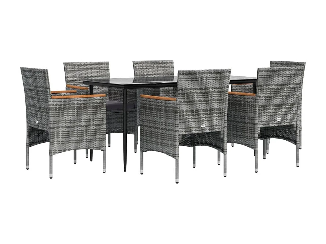 Ensemble à manger de jardin coussins 7pcs Gris et noir