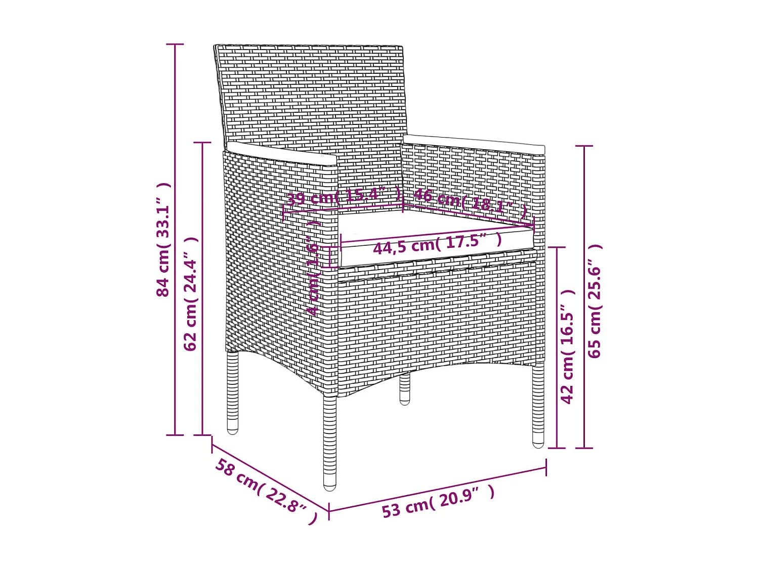 Ensemble à manger de jardin coussins 7pcs Gris et noir