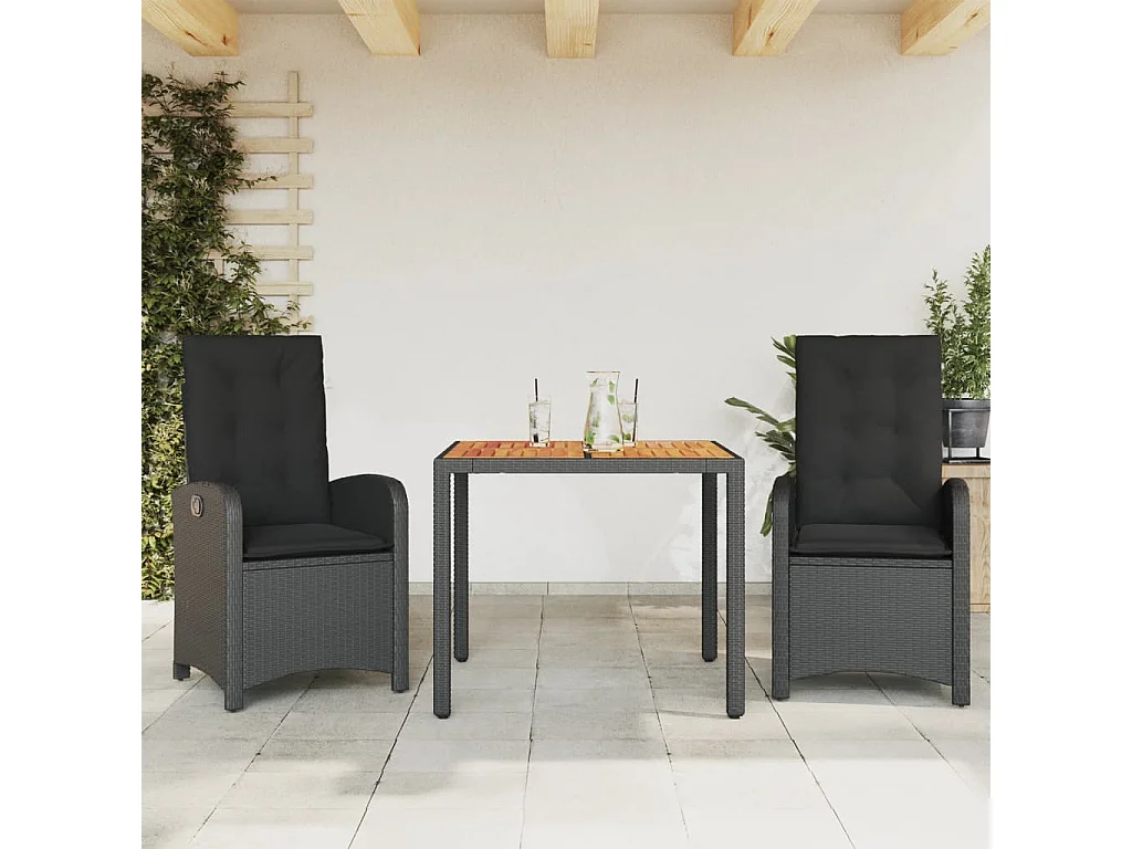 Ensemble à manger de jardin avec coussins 3 pcs Noir